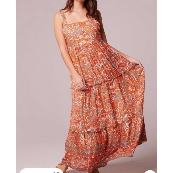 Band of the Free Dresses & Skirts - Alejandra Orange Paisley Tiered Maxi Dress In Ivory/Orange Medium